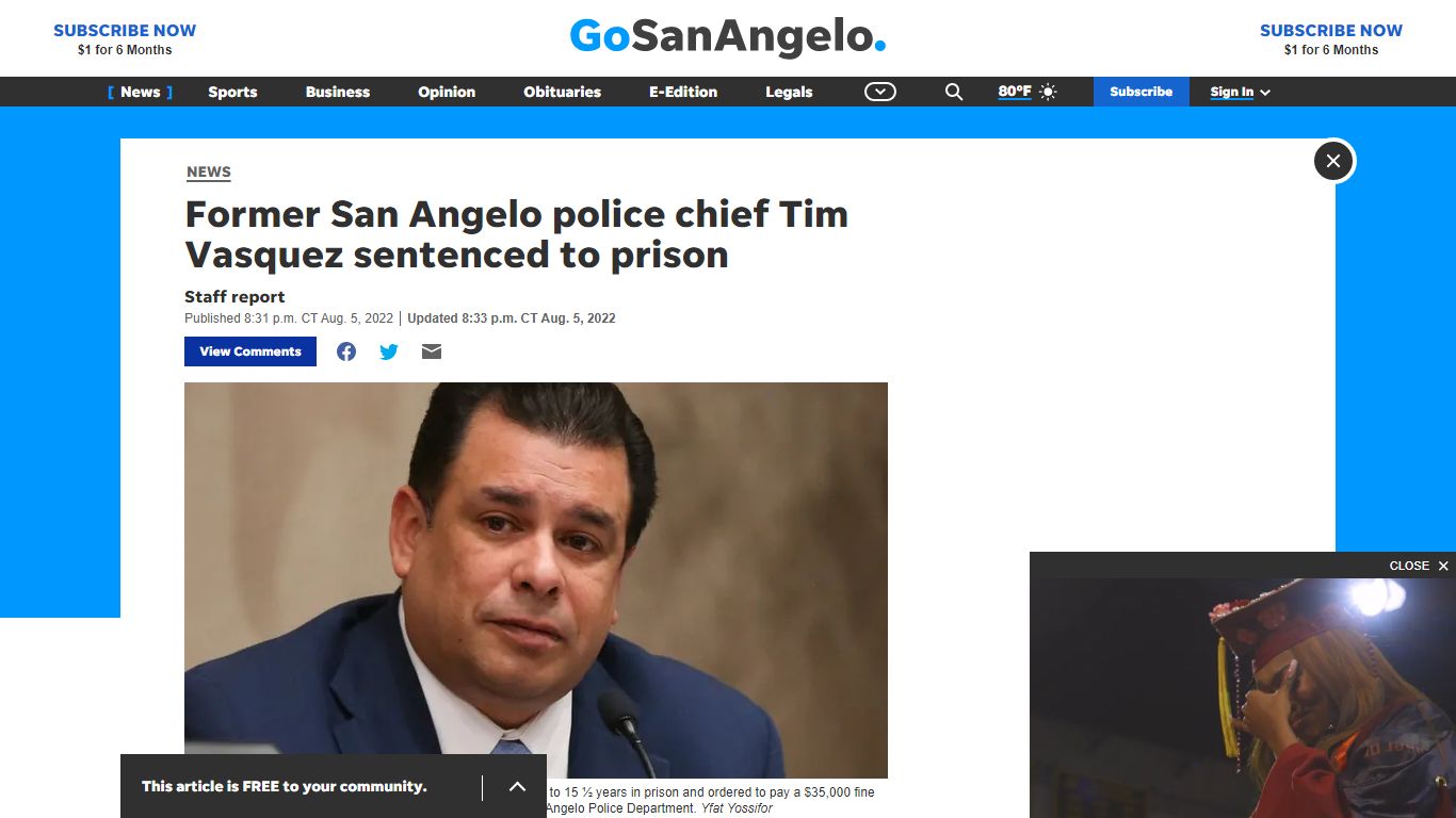 Former San Angelo police chief Tim Vasquez sentenced to prison